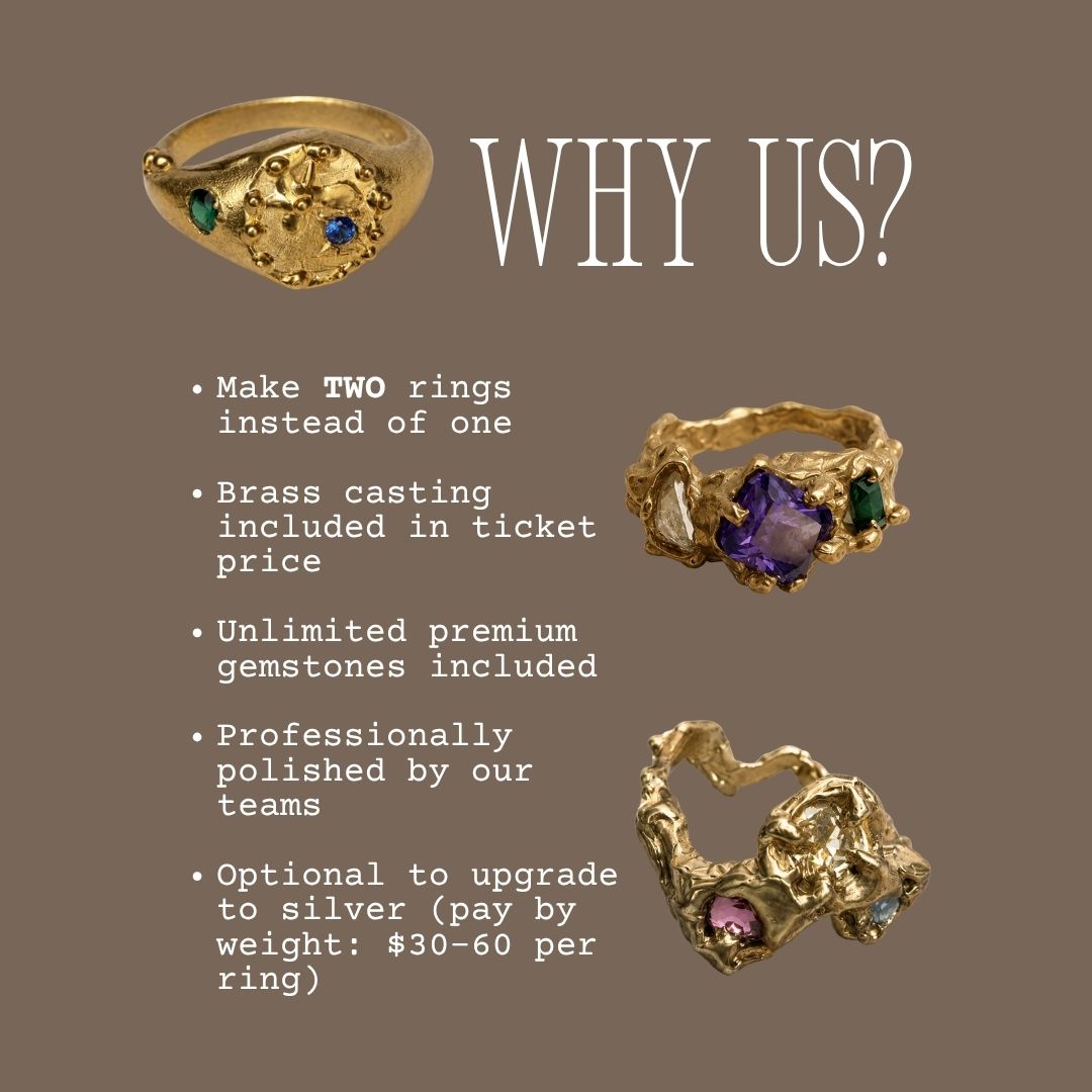 Organic Lost Wax Ring Making Class with Gems Workshop