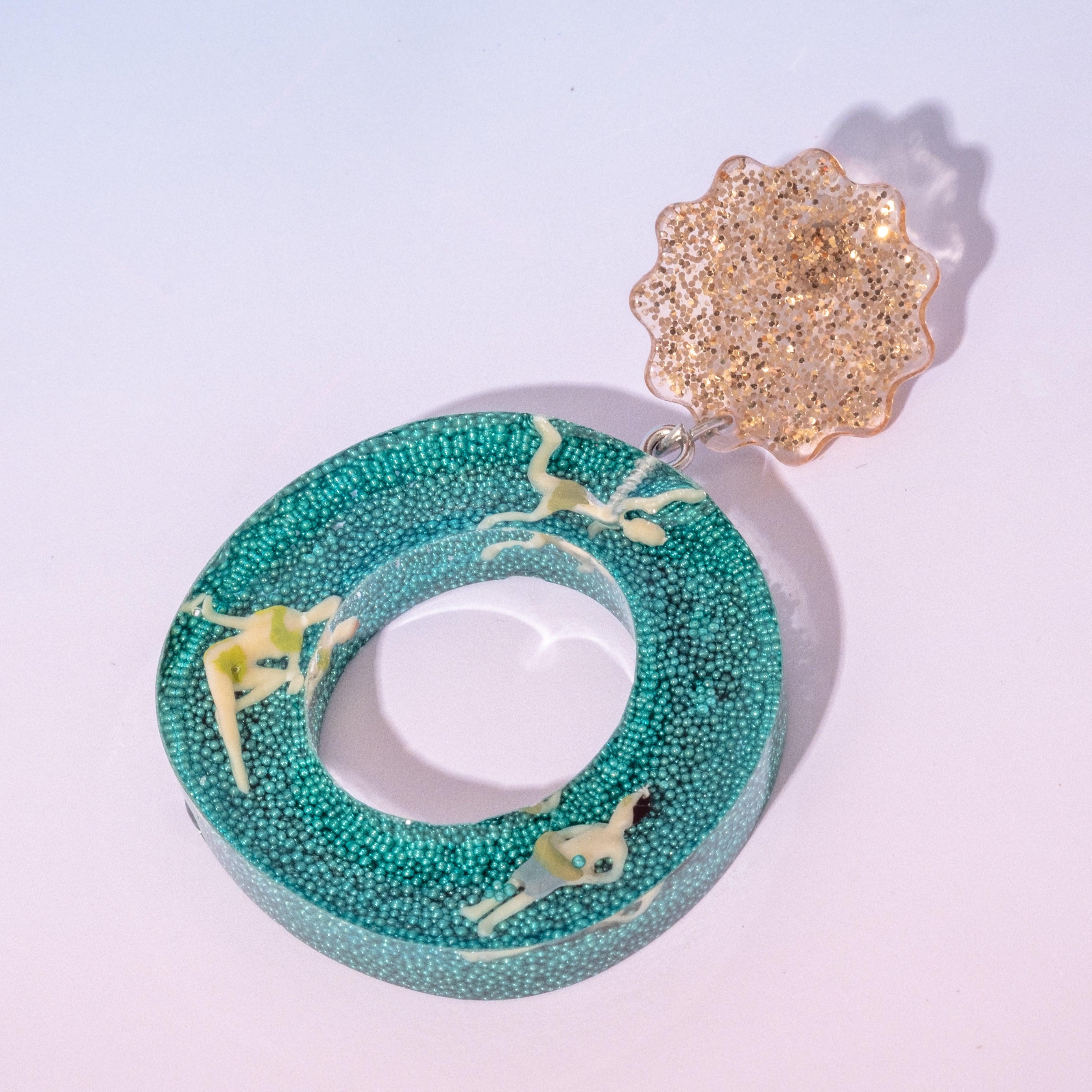 Swimming handmade drop earrings Unique gift ideas FunkyFunYou